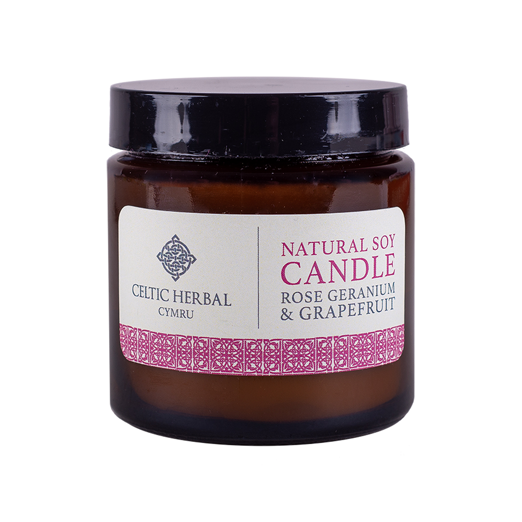 Celtic Herbal - Rose Geranium & Grapefruit Natural Soy Candle 100g